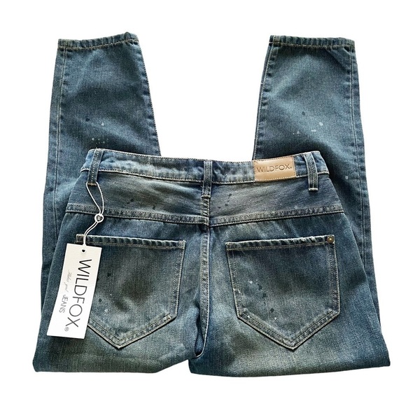 WILDFOX Baggy Jeans Size 24 NWT Crop Paint Splatter Distressed Da Vinci Wash - Picture 7 of 12